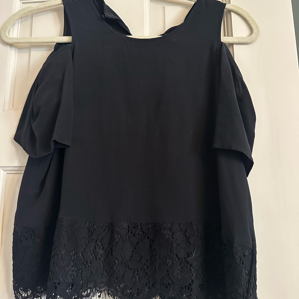 Elegant Black Lace Trim Women's Top